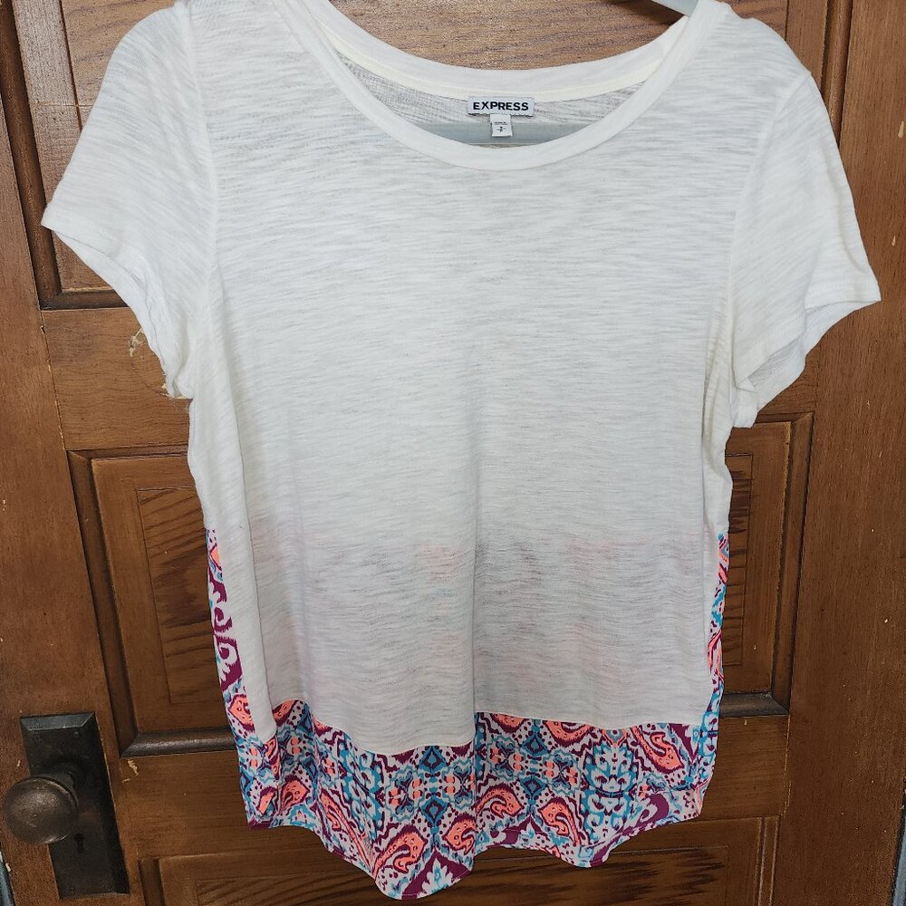 White shirt with colorful back/bottom